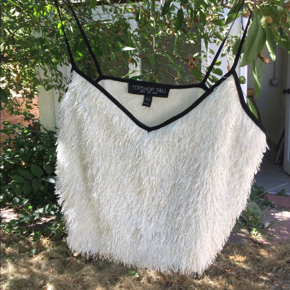 Topshop Tall Fluffy tassel fringe cami cropped top